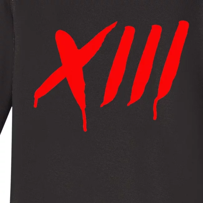 Bleeding Roman Numeral Thirn Scary Slasher Baby Long Sleeve Bodysuit