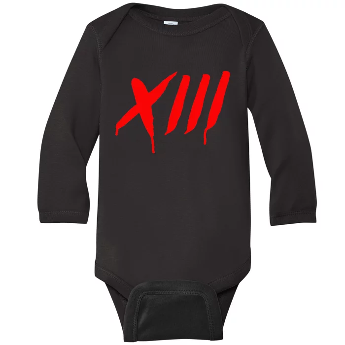 Bleeding Roman Numeral Thirn Scary Slasher Baby Long Sleeve Bodysuit