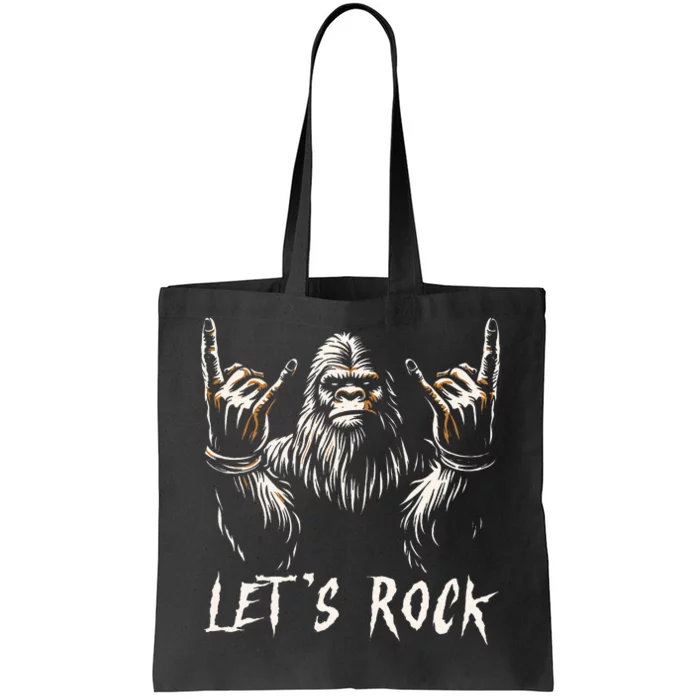 Bigfoot Rock On Funny Sasquatch Rock and Roll Let's Rock Tote Bag