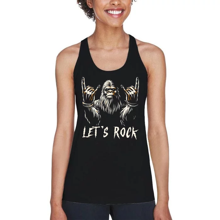 Bigfoot Rock On Funny Sasquatch Rock And Roll LetS Rock Women's Racerback Tank