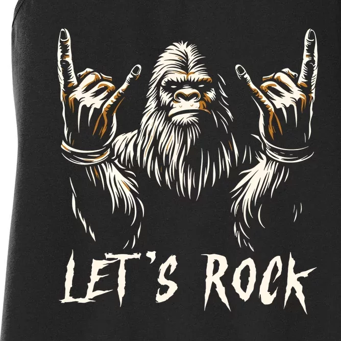 Bigfoot Rock On Funny Sasquatch Rock And Roll LetS Rock Women's Racerback Tank