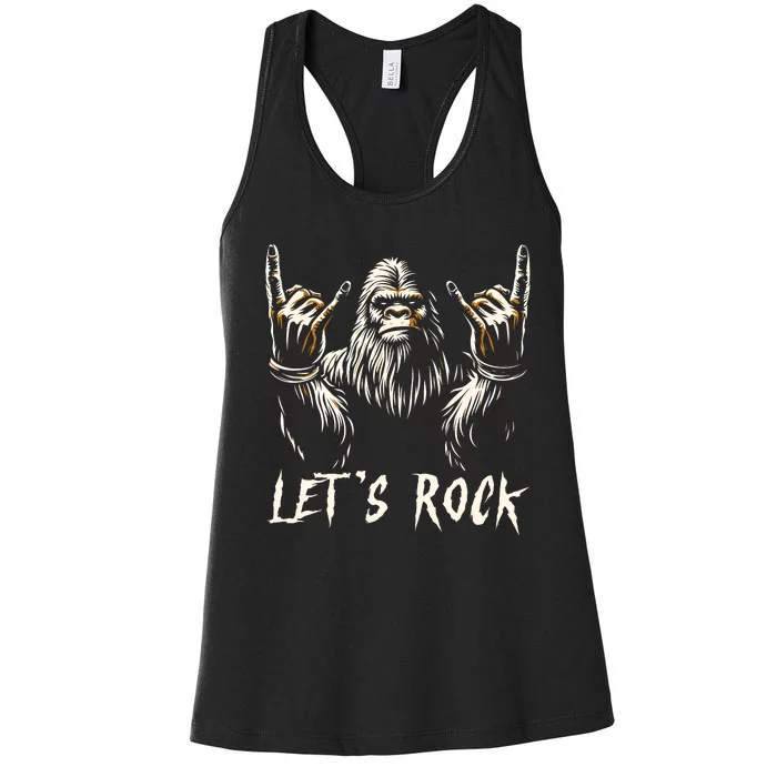 Bigfoot Rock On Funny Sasquatch Rock And Roll LetS Rock Women's Racerback Tank