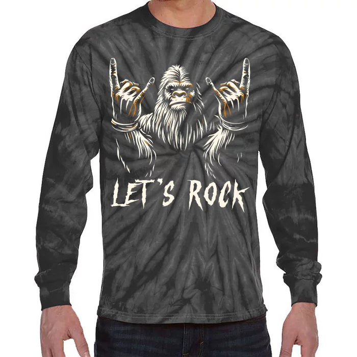 Bigfoot Rock On Funny Sasquatch Rock And Roll LetS Rock Tie-Dye Long Sleeve Shirt