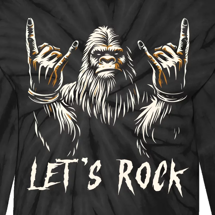 Bigfoot Rock On Funny Sasquatch Rock And Roll LetS Rock Tie-Dye Long Sleeve Shirt