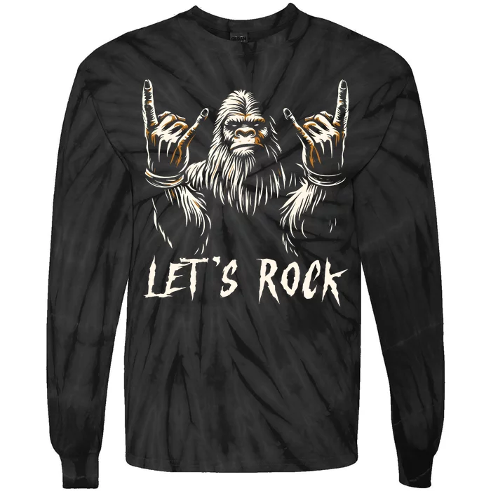 Bigfoot Rock On Funny Sasquatch Rock And Roll LetS Rock Tie-Dye Long Sleeve Shirt