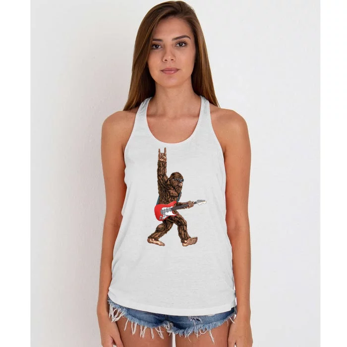 Bigfoot Rock On Guitar Women's Knotted Racerback Tank