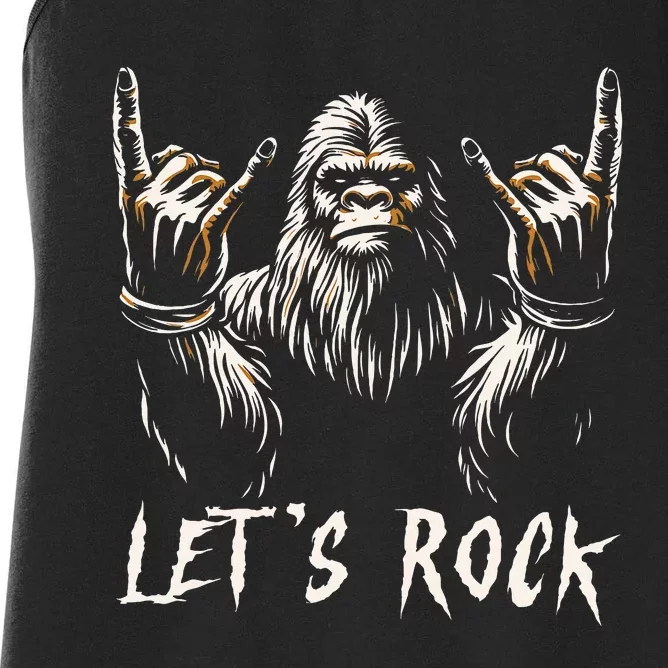 Bigfoot Rock On Funny Sasquatch Rock And Roll LetS Rock Women's Racerback Tank