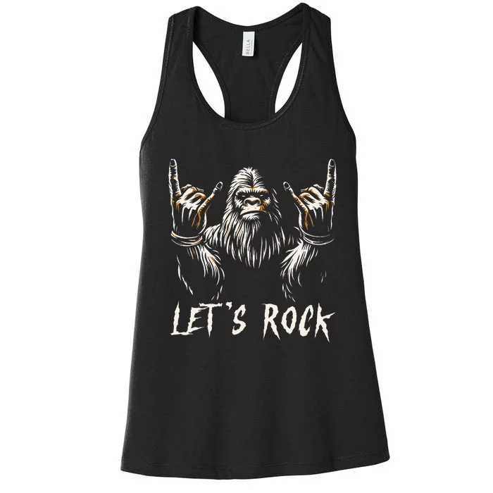 Bigfoot Rock On Funny Sasquatch Rock And Roll LetS Rock Women's Racerback Tank