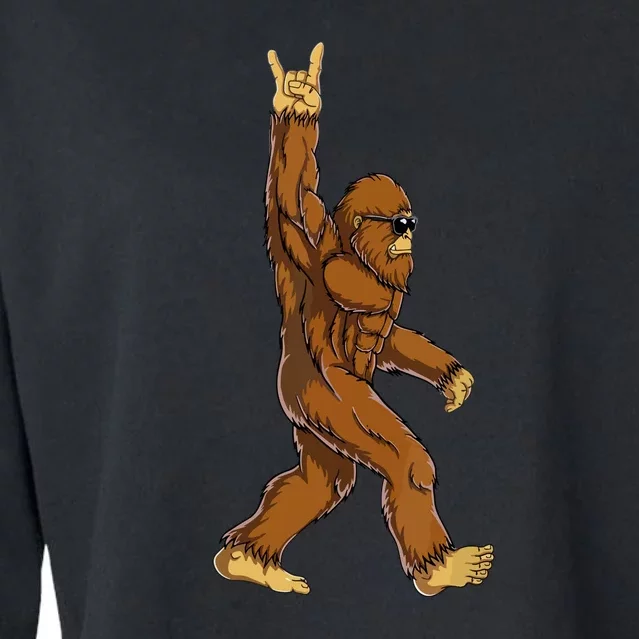 Bigfoot Rock On Sasquatch Funny Rock And Roll Gift Cropped Pullover Crew