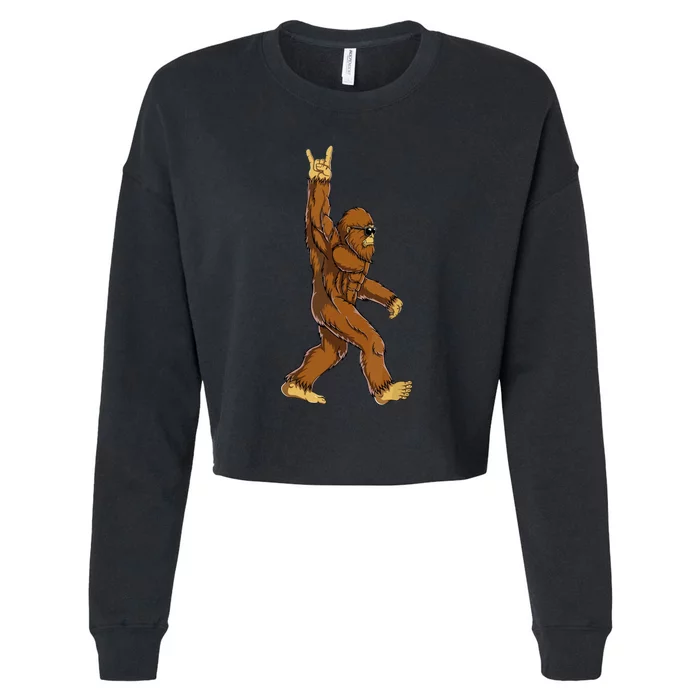 Bigfoot Rock On Sasquatch Funny Rock And Roll Gift Cropped Pullover Crew