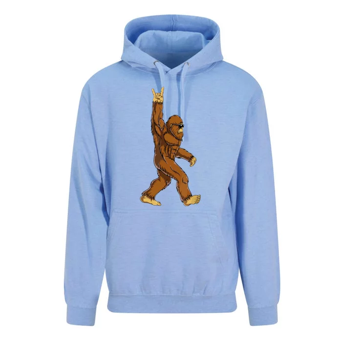 Bigfoot Rock On Sasquatch Funny Rock And Roll Gift Unisex Surf Hoodie