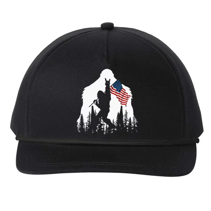 Bigfoot Rock On Hold American Flag Sasquatch Believers Snapback Five-Panel Rope Hat