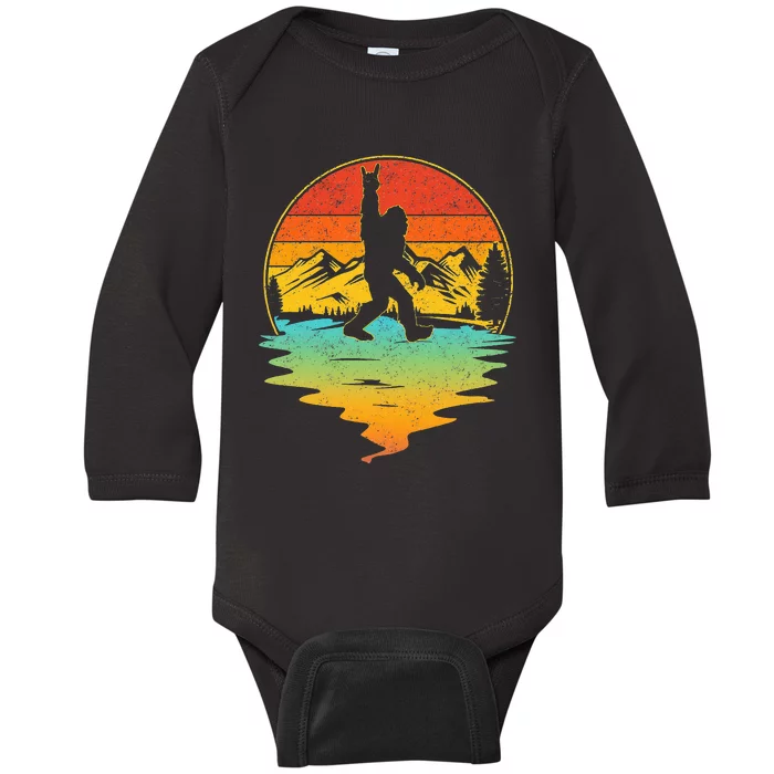 Bigfoot Rock On Sasquatch Rock And Roll Funny Graphic Baby Long Sleeve Bodysuit