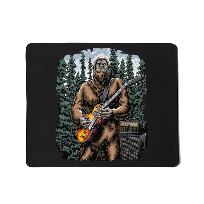 Bigfoot Rockin Out With His Guitar Out Forest Jamming Mousepad