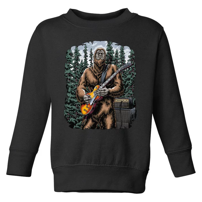 Bigfoot Rockin Out With His Guitar Out Forest Jamming Toddler Sweatshirt