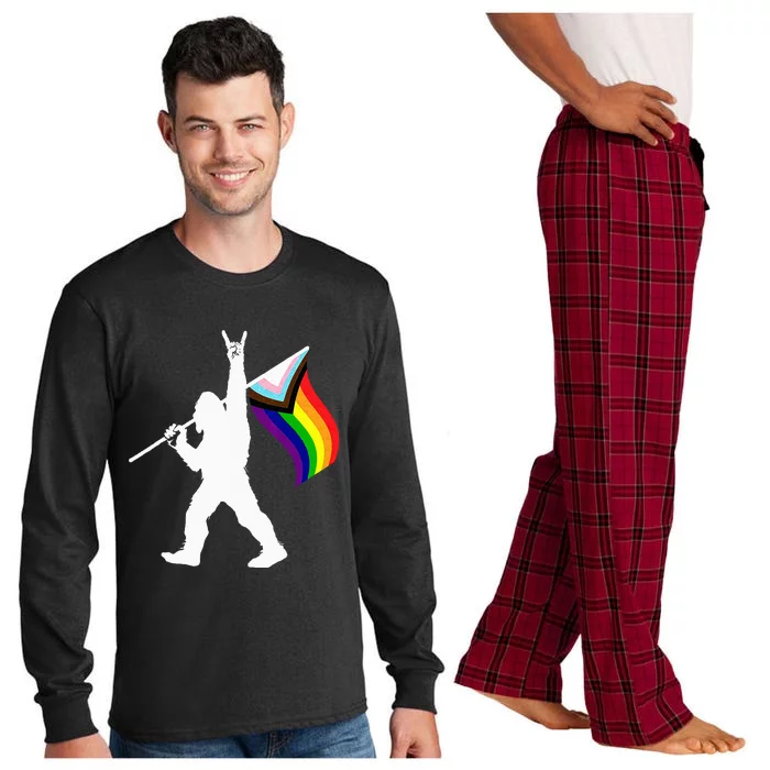 Bigfoot Rock On LGBTQ Progressive New Pride Flag Long Sleeve Pajama Set