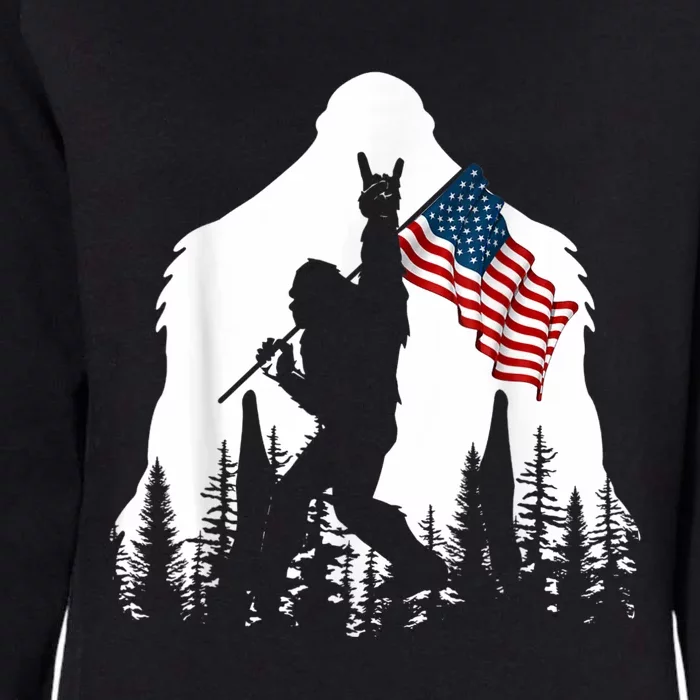 Bigfoot Rock On Hold American Flag Sasquatch Believers Womens California Wash Sweatshirt