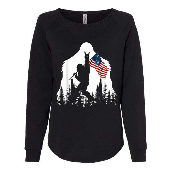 Bigfoot Rock On Hold American Flag Sasquatch Believers Womens California Wash Sweatshirt