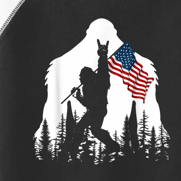 Bigfoot Rock On Hold American Flag Sasquatch Believers Toddler Fine Jersey T-Shirt