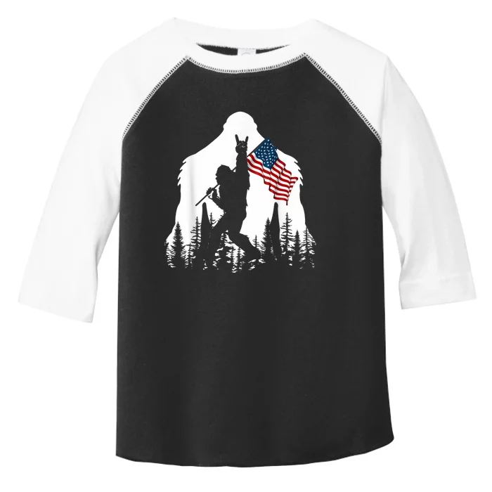 Bigfoot Rock On Hold American Flag Sasquatch Believers Toddler Fine Jersey T-Shirt