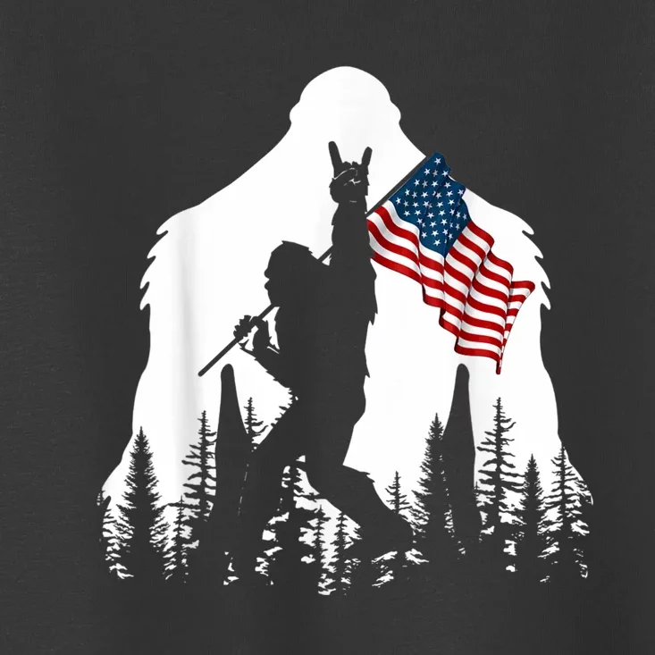 Bigfoot Rock On Hold American Flag Sasquatch Believers Toddler T-Shirt