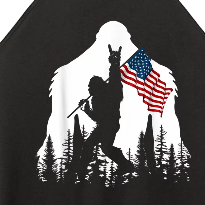 Bigfoot Rock On Hold American Flag Sasquatch Believers Women’s Perfect Tri Rocker Tank