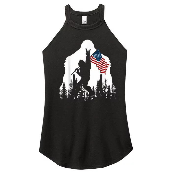 Bigfoot Rock On Hold American Flag Sasquatch Believers Women’s Perfect Tri Rocker Tank