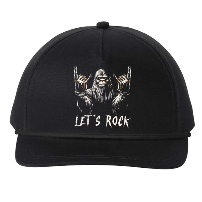 Bigfoot Rock On Funny Sasquatch Rock And Roll LetS Rock Snapback Five-Panel Rope Hat