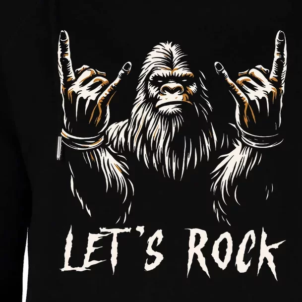 Bigfoot Rock On Funny Sasquatch Rock And Roll LetS Rock Womens Funnel Neck Pullover Hood