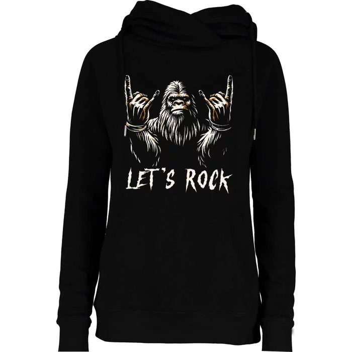 Bigfoot Rock On Funny Sasquatch Rock And Roll LetS Rock Womens Funnel Neck Pullover Hood