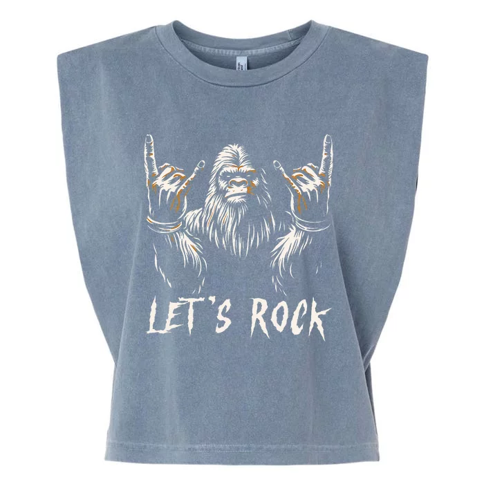 Bigfoot Rock On Funny Sasquatch Rock And Roll LetS Rock Garment-Dyed Women's Muscle Tee