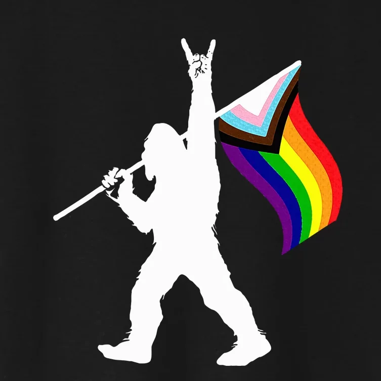 Bigfoot Rock On Lgbtq Progressive New Pride Flag Women's Crop Top Tee