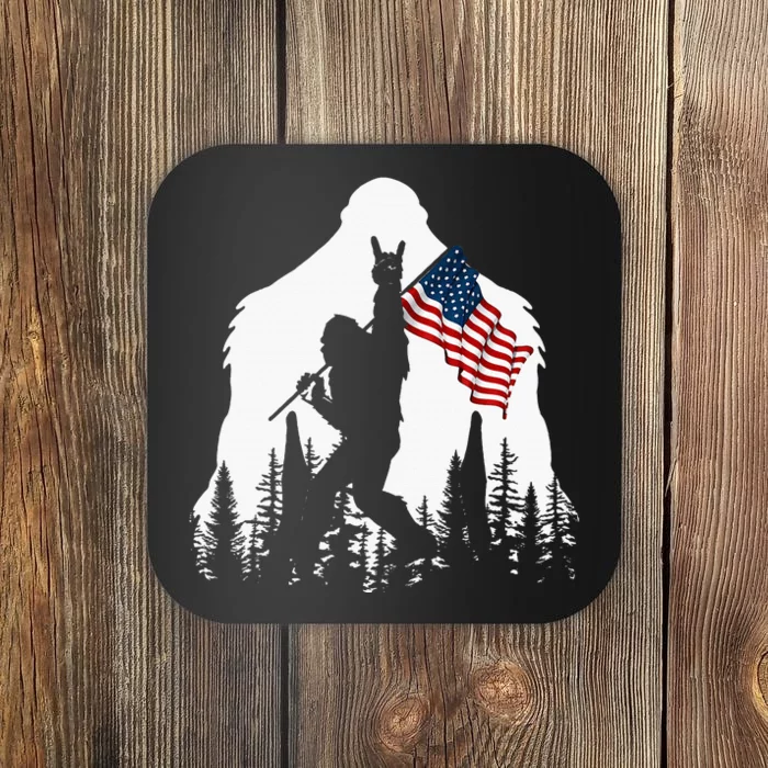 Bigfoot Rock On Hold American Flag Sasquatch Believers Coaster