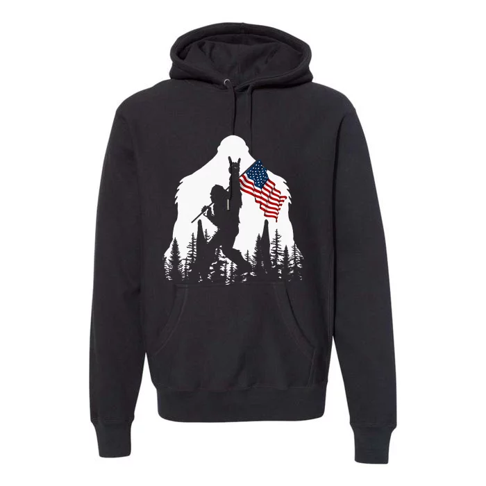 Bigfoot Rock On Hold American Flag Sasquatch Believers Premium Hoodie