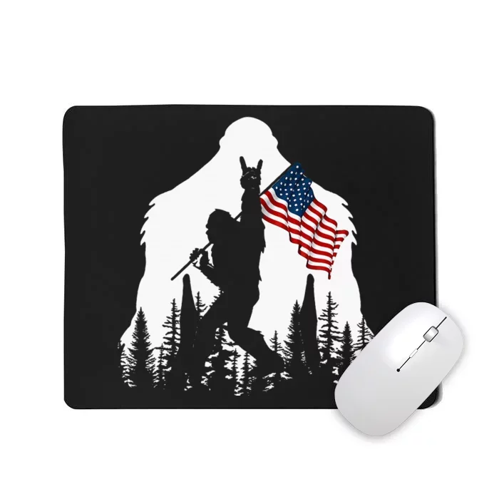 Bigfoot Rock On Hold American Flag Sasquatch Believers Mousepad