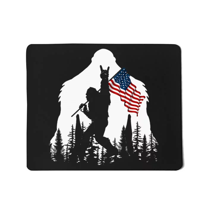 Bigfoot Rock On Hold American Flag Sasquatch Believers Mousepad