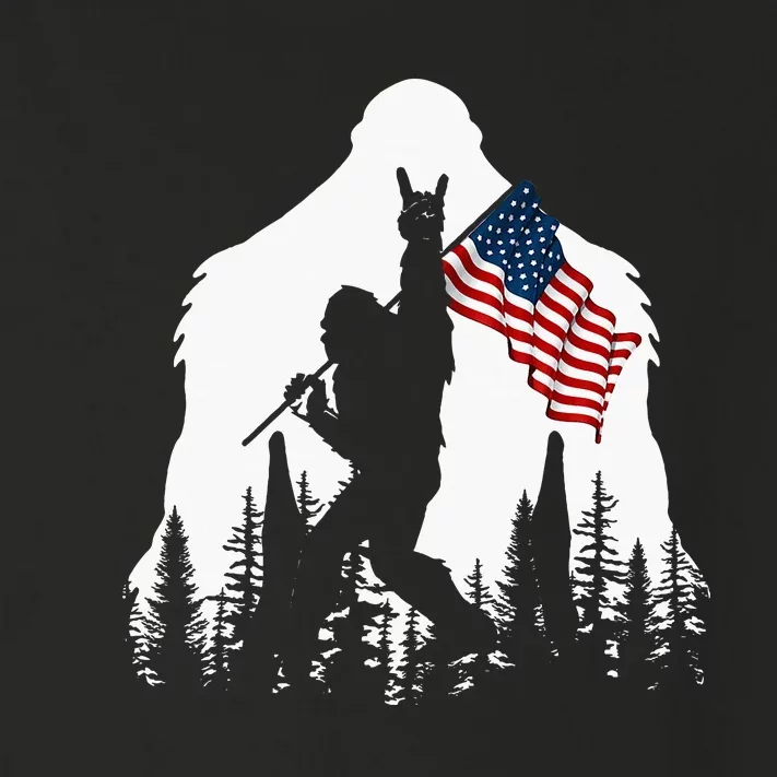 Bigfoot Rock On Hold American Flag Sasquatch Believers Toddler Long Sleeve Shirt