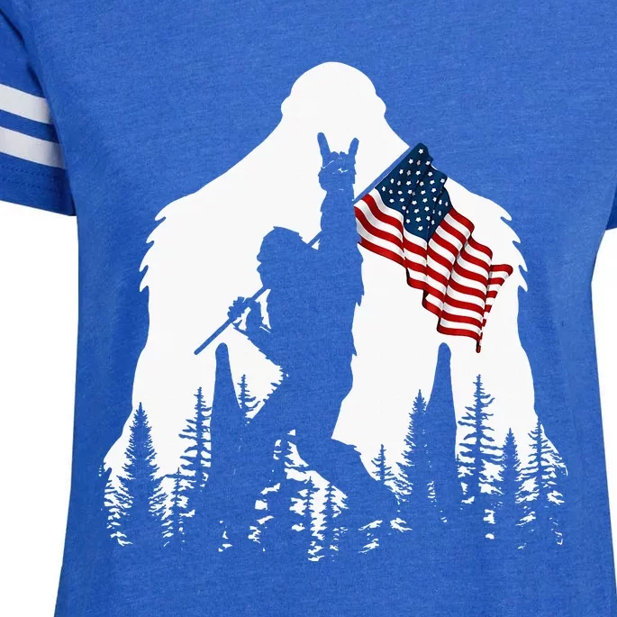 Bigfoot Rock On Hold American Flag Sasquatch Believers Enza Ladies Jersey Football T-Shirt