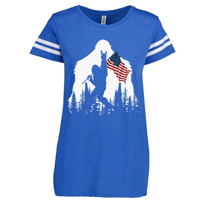 Bigfoot Rock On Hold American Flag Sasquatch Believers Enza Ladies Jersey Football T-Shirt