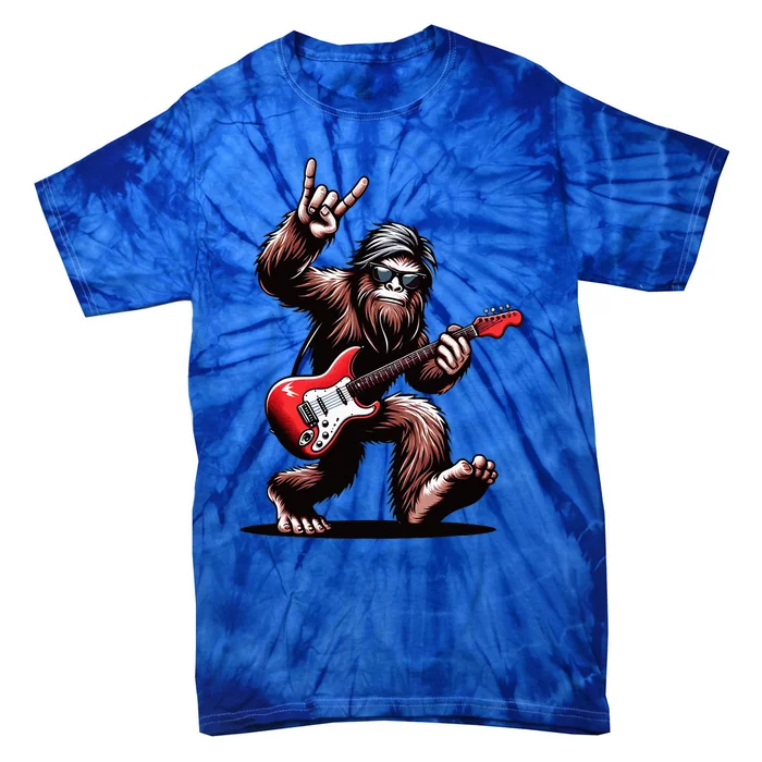 Bigfoot Rock On Sasquatch Rock And Roll Playing Guitar Music Tie-Dye T-Shirt