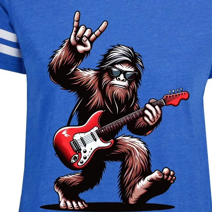 Bigfoot Rock On Sasquatch Rock And Roll Playing Guitar Music Enza Ladies Jersey Football T-Shirt