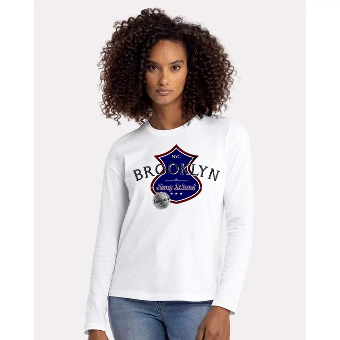 Brooklyn NYC Land of the Free Logo Womens Cotton Relaxed Long Sleeve T-Shirt