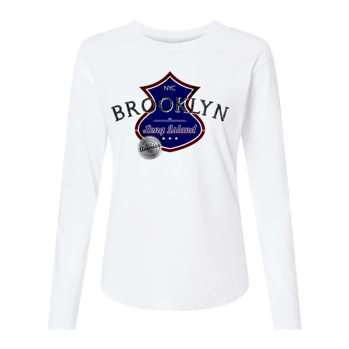 Brooklyn NYC Land of the Free Logo Womens Cotton Relaxed Long Sleeve T-Shirt