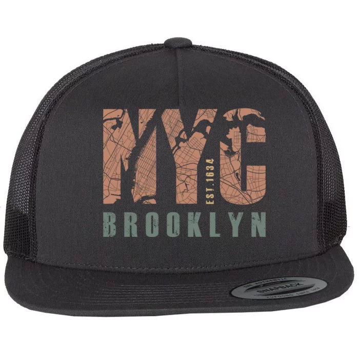 Brooklyn NYC New York City Vintage Emblem Flat Bill Trucker Hat