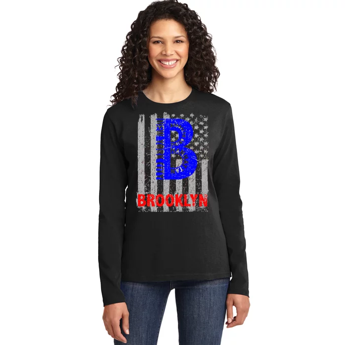 Brooklyn Vintage USA Flag Ladies Long Sleeve Shirt