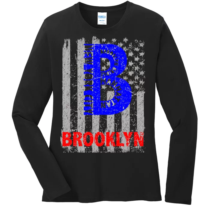 Brooklyn Vintage USA Flag Ladies Long Sleeve Shirt