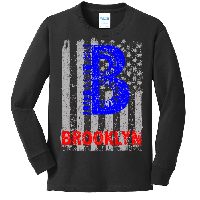 Brooklyn Vintage USA Flag Kids Long Sleeve Shirt