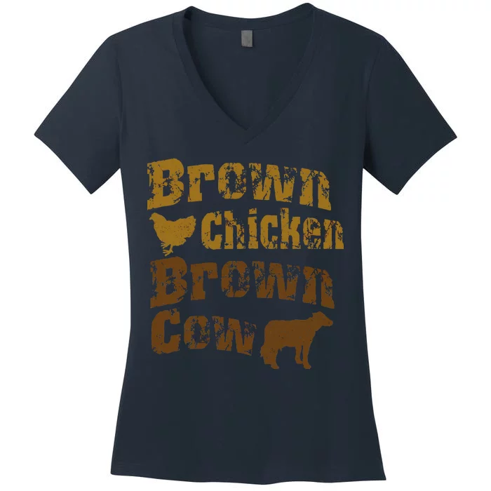 Brown Chicken Brown Cow Women's V-Neck T-Shirt