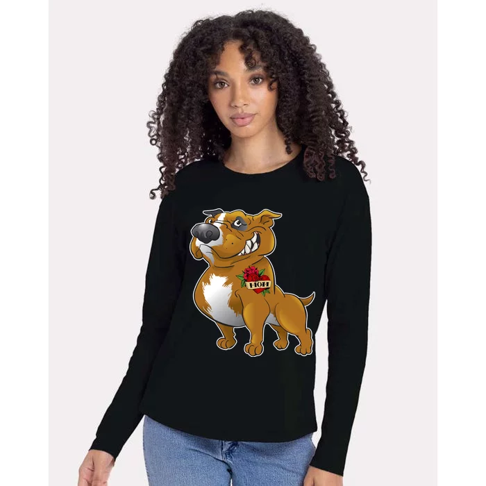 Brown Pitbull I Love Mom Womens Cotton Relaxed Long Sleeve T-Shirt