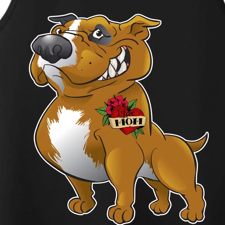 Brown Pitbull I Love Mom Performance Tank